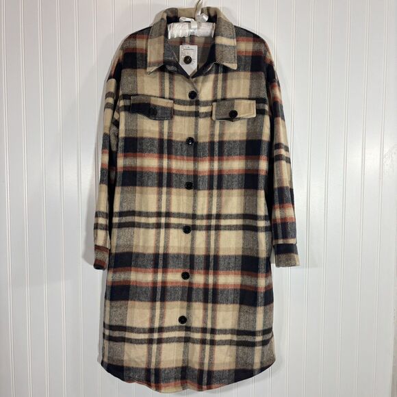 Pretty Garden Womens Plaid Shacket Size L Duster Soft Brushed Cabin Cozy NWT - Picture 1 of 12